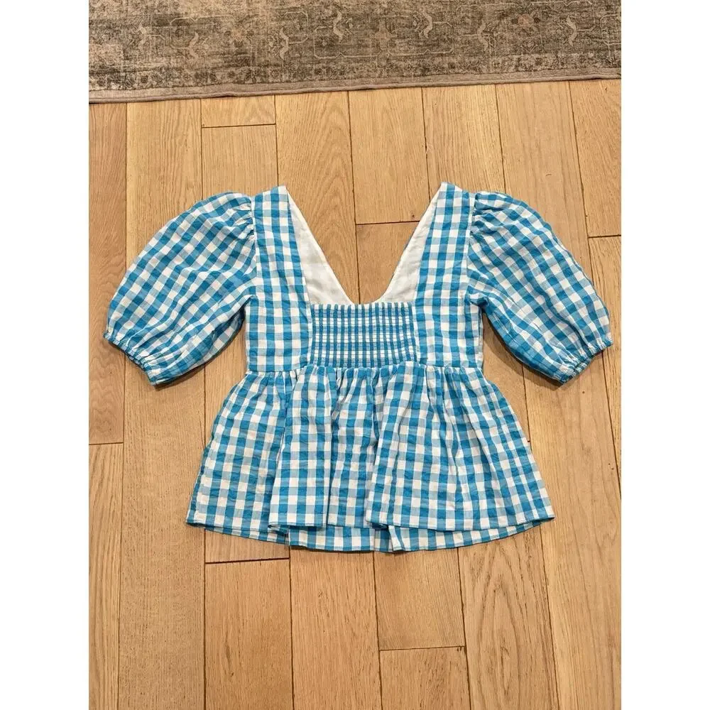 LILLY PULITZER NWT $138 Sarafina Short Sleeve Crinkle Gingham‎ Blouse Top Size 4